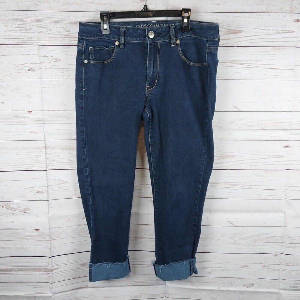 American Eagle Skinny Crop Raw Hem Jeans Women’s Size 8 Super Stretch 32x24.5